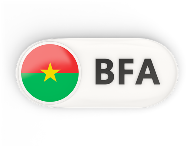 Round button with ISO code. Illustration of flag of Burkina Faso