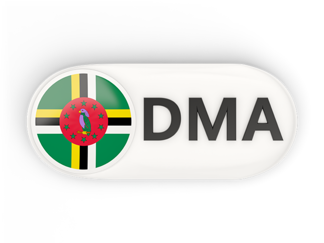 Round button with ISO code. Download flag icon of Dominica at PNG format