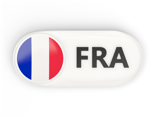 Round button with ISO code. Illustration of flag of France