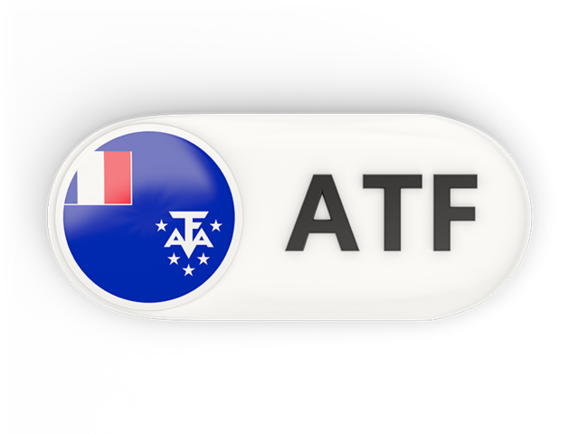 Round button with ISO code. Download flag icon of French Southern and Antarctic Lands at PNG format