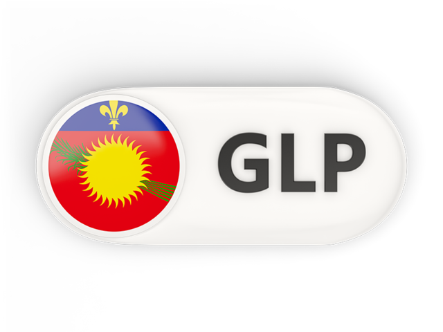 Round button with ISO code. Download flag icon of Guadeloupe at PNG format