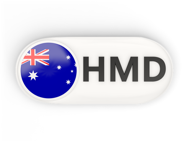 Round button with ISO code. Download flag icon of Heard Island at PNG format