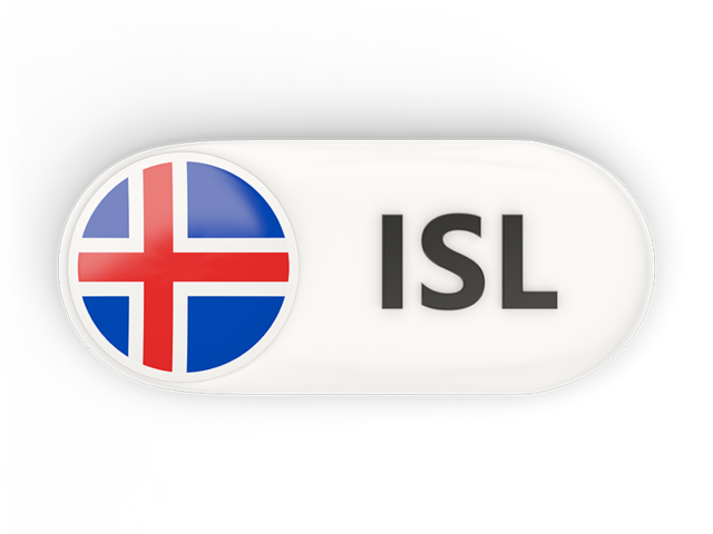 Round button with ISO code. Download flag icon of Iceland at PNG format