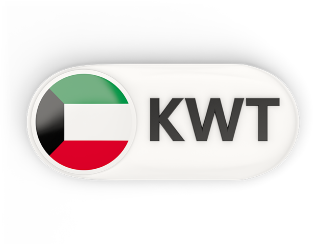 Round button with ISO code. Download flag icon of Kuwait at PNG format