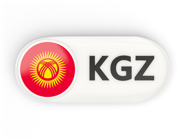 Round button with ISO code. Download flag icon of Kyrgyzstan at PNG format