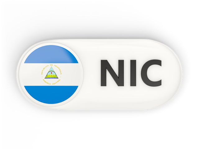 Round button with ISO code. Download flag icon of Nicaragua at PNG format