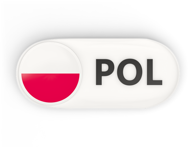 Round button with ISO code. Download flag icon of Poland at PNG format