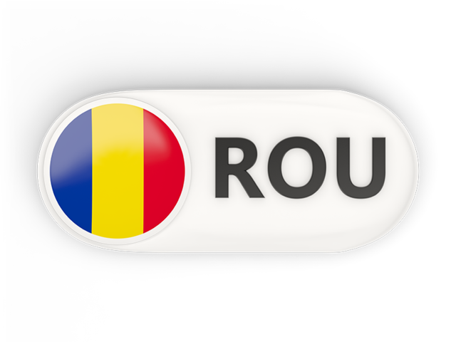 Round button with ISO code. Download flag icon of Romania at PNG format