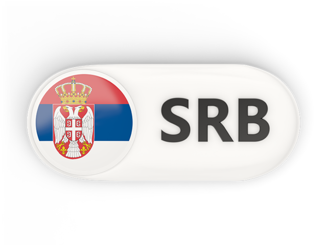 Round button with ISO code. Download flag icon of Serbia at PNG format