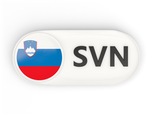 Round button with ISO code. Download flag icon of Slovenia at PNG format