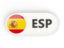 Spain. Round button with ISO code. Download icon.