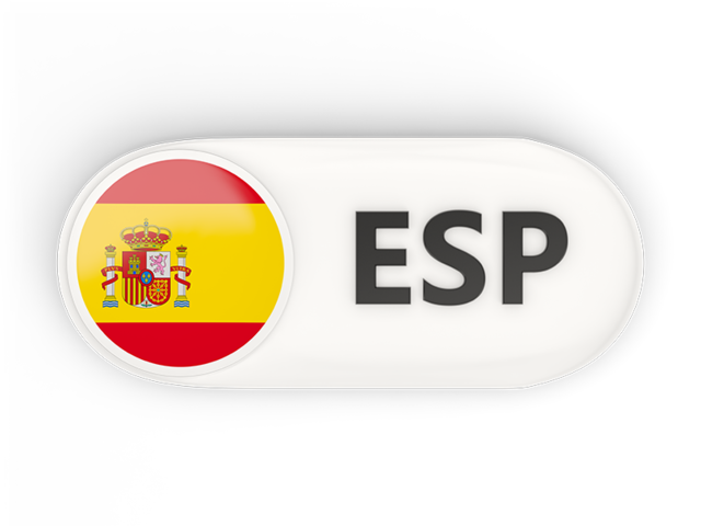 Round button with ISO code. Download flag icon of Spain at PNG format