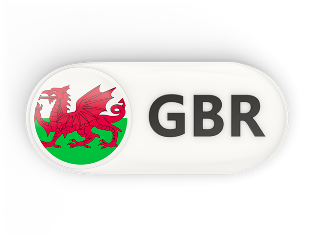 Round button with ISO code. Download flag icon of Wales at PNG format