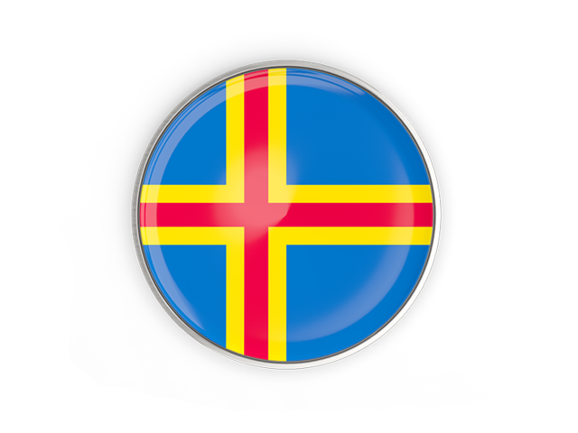 Round button with metal frame. Download flag icon of Aland Islands at PNG format