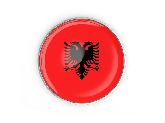 Круглая кнопка с металлической рамкой. Скачать флаг. Албания