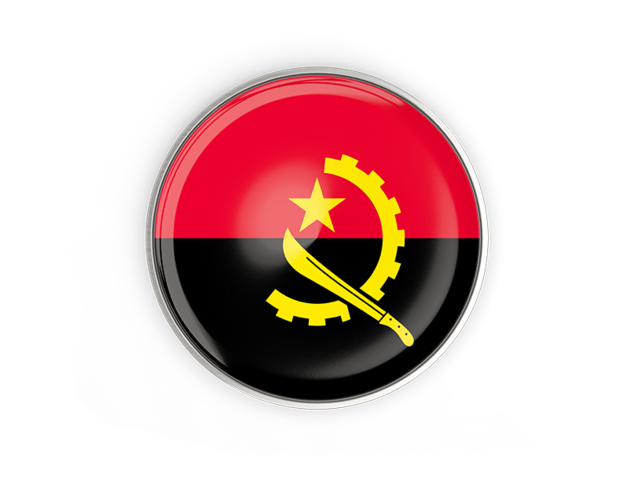 Round button with metal frame. Download flag icon of Angola at PNG format