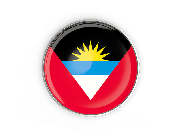 Round button with metal frame. Download flag icon of Antigua and Barbuda at PNG format