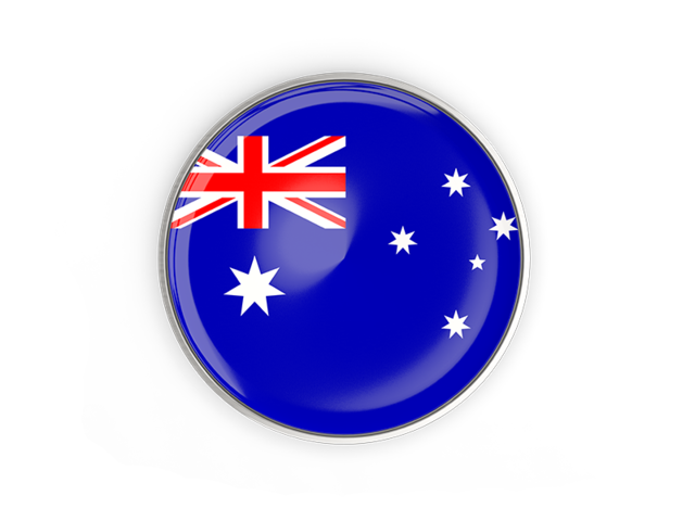 Round button with metal frame. Download flag icon of Australia at PNG format