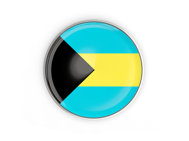 Round button with metal frame. Download flag icon of Bahamas at PNG format