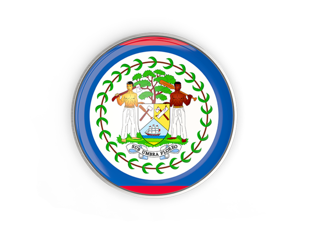 Round button with metal frame. Download flag icon of Belize at PNG format