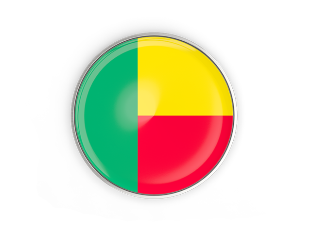 Round button with metal frame. Download flag icon of Benin at PNG format