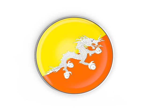 Round button with metal frame. Download flag icon of Bhutan at PNG format