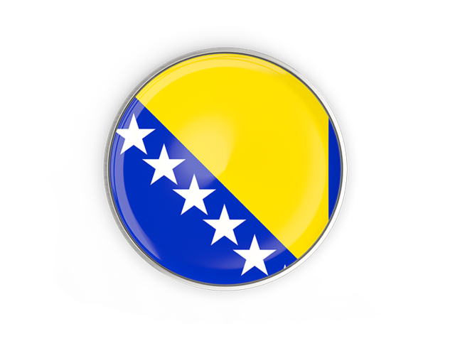 Round button with metal frame. Download flag icon of Bosnia and Herzegovina at PNG format