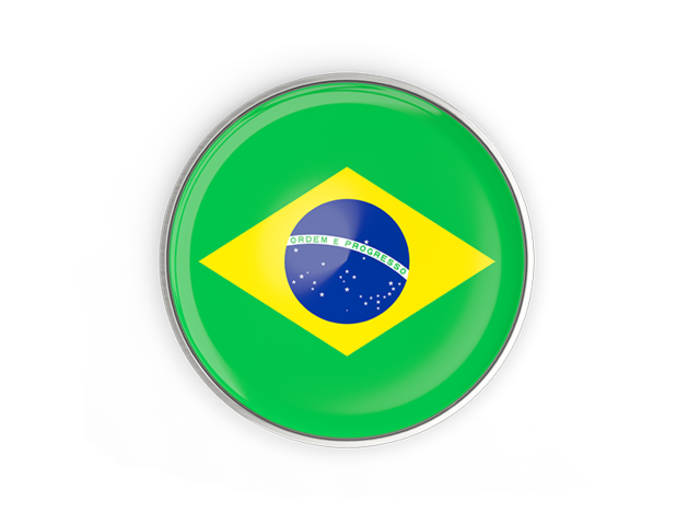 Round Button With Metal Frame Illustration Of Flag Of Brazil