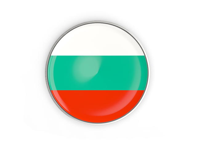 Round button with metal frame. Download flag icon of Bulgaria at PNG format
