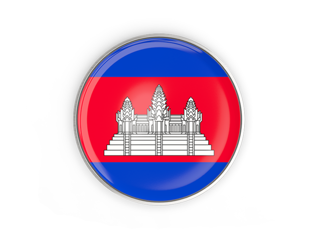 Round button with metal frame. Download flag icon of Cambodia at PNG format