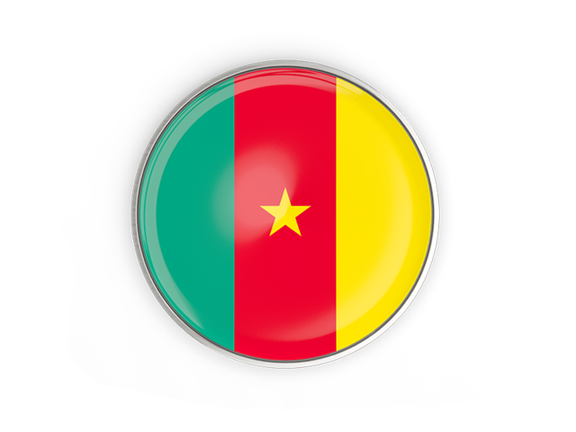 Round button with metal frame. Download flag icon of Cameroon at PNG format