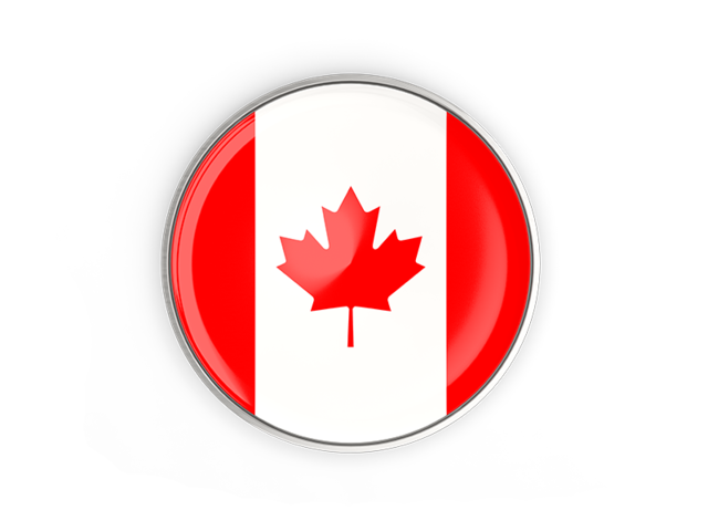 Round button with metal frame. Download flag icon of Canada at PNG format