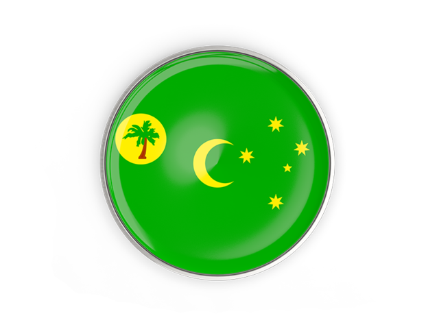 Round button with metal frame. Download flag icon of Cocos Islands at PNG format