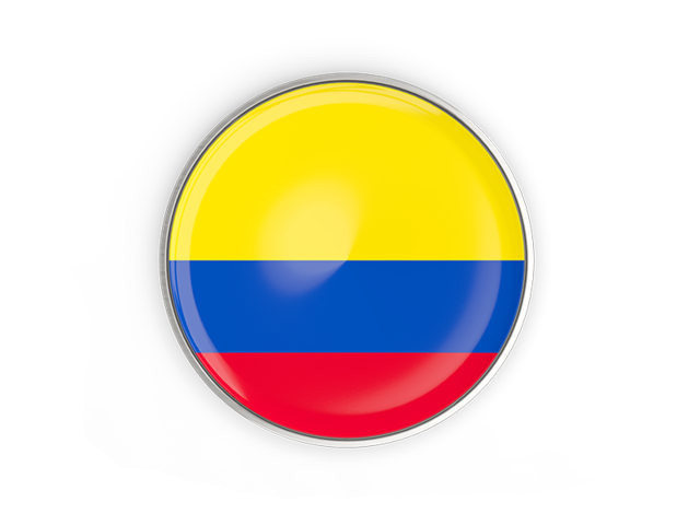 Круглая кнопка с металлической рамкой. Скачать флаг. Колумбия