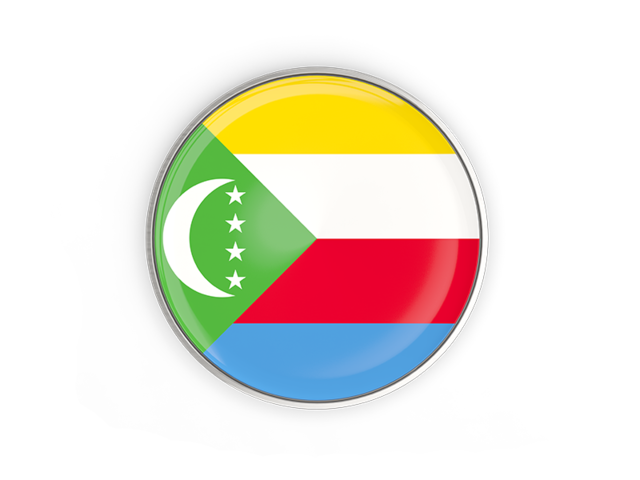 Round button with metal frame. Download flag icon of Comoros at PNG format