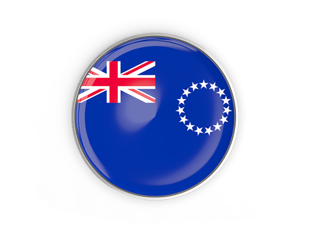 Round button with metal frame. Download flag icon of Cook Islands at PNG format