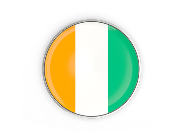 Round button with metal frame. Download flag icon of Cote d'Ivoire at PNG format