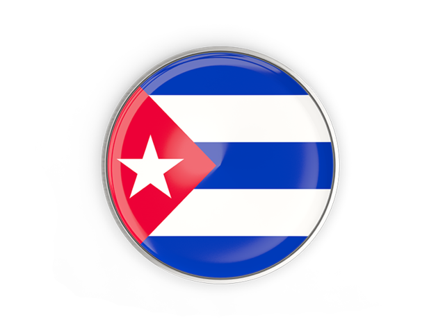 Круглая кнопка с металлической рамкой. Скачать флаг. Куба