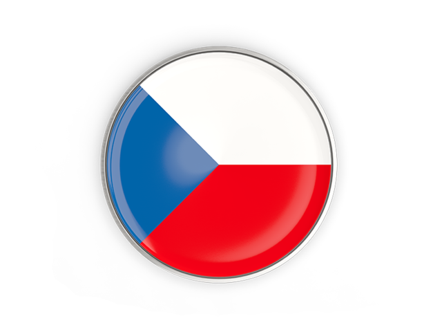 Round button with metal frame. Illustration of flag of Czech Republic