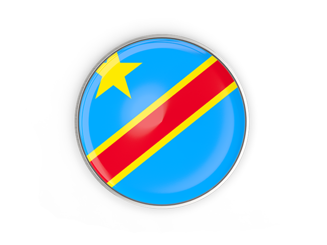 Круглая кнопка с металлической рамкой. Скачать флаг. Демократическая Республика Конго