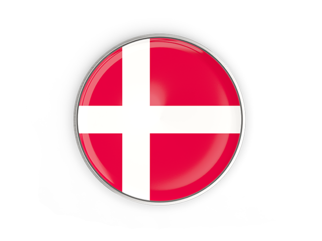 Round button with metal frame. Download flag icon of Denmark at PNG format