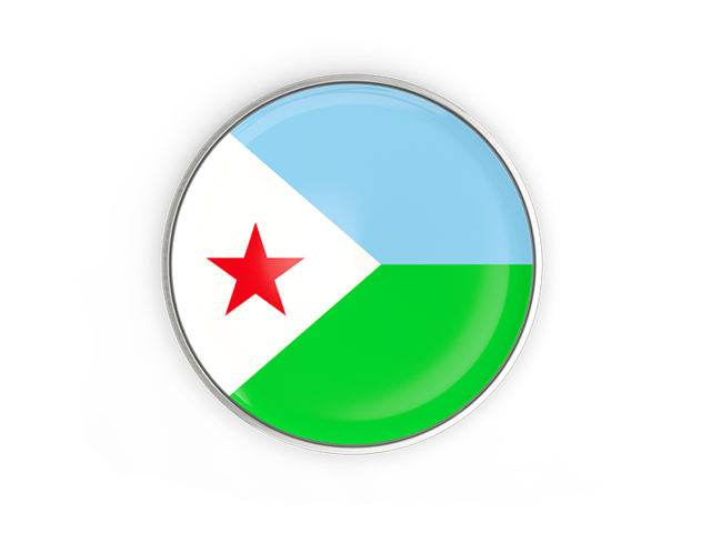 Round button with metal frame. Download flag icon of Djibouti at PNG format