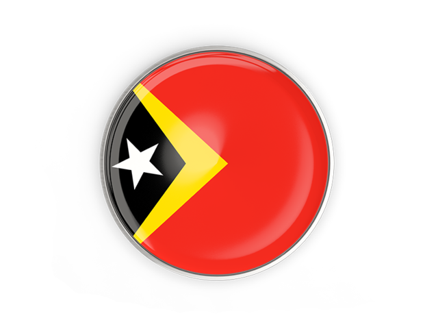 Круглая кнопка с металлической рамкой. Скачать флаг. Восточный Тимор