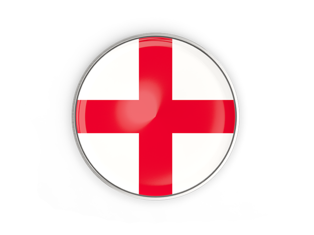 Round button with metal frame. Download flag icon of England at PNG format