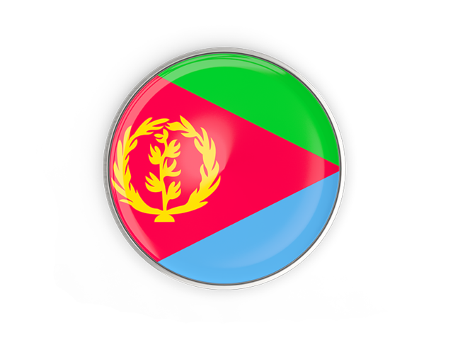 Round button with metal frame. Download flag icon of Eritrea at PNG format