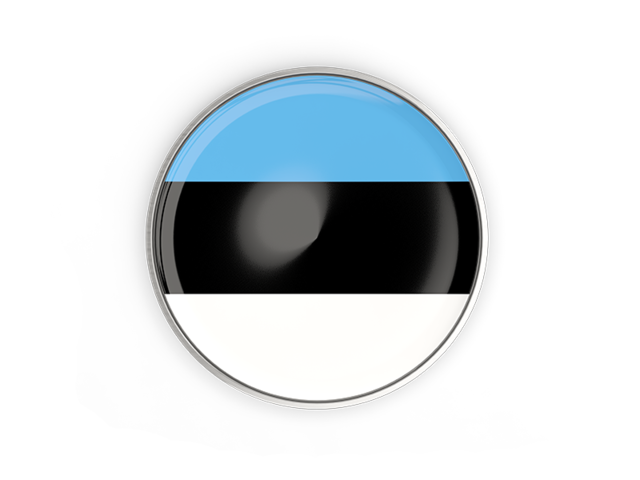Круглая кнопка с металлической рамкой. Скачать флаг. Эстония