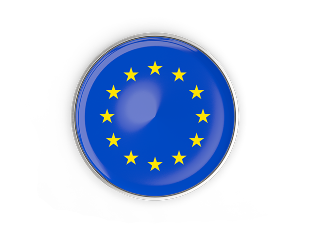 Round button with metal frame. Download flag icon of European Union at PNG format