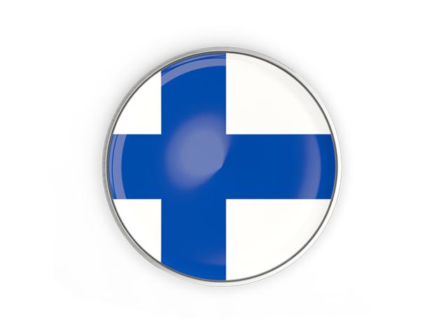 Round button with metal frame. Download flag icon of Finland at PNG format