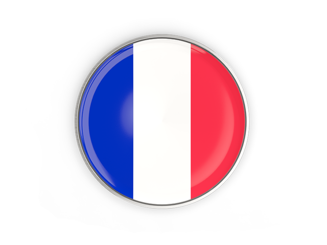 Round button with metal frame. Download flag icon of France at PNG format