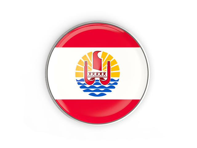 Round button with metal frame. Download flag icon of French Polynesia at PNG format